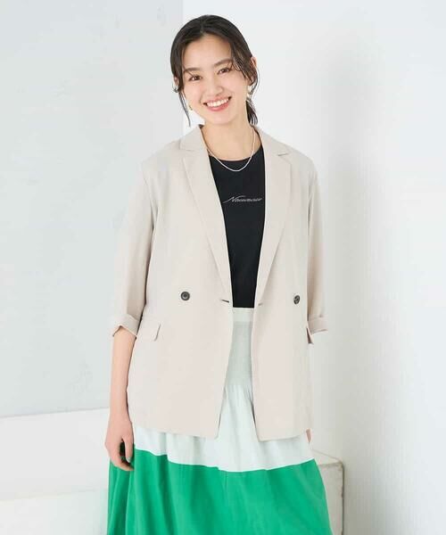 a.v.v / アー・ヴェ・ヴェ テーラードジャケット | ［支持率NO.1/接触冷感/速乾/UVカット/イージーケア］ハーフスリーブダブルジャケット（グレージュ）