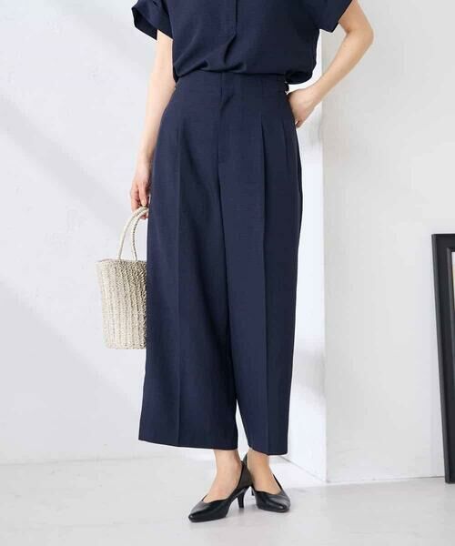 a.v.v / アー・ヴェ・ヴェ ショート・ハーフ・半端丈パンツ | 【接触冷感/UVカット】リネンライククロップドパンツ【セットアップ対応/アンチピリング】（ネイビー）