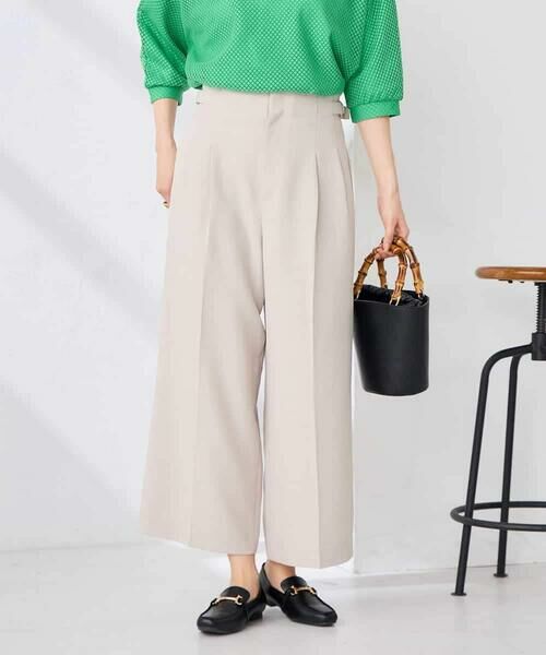 a.v.v / アー・ヴェ・ヴェ ショート・ハーフ・半端丈パンツ | 【接触冷感/UVカット】リネンライククロップドパンツ【セットアップ対応/アンチピリング】（グレージュ）