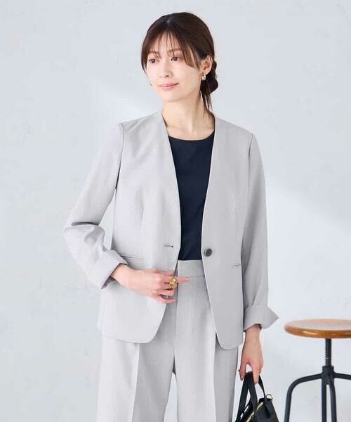 a.v.v / アー・ヴェ・ヴェ ノーカラージャケット | 【接触冷感/イージーケア/UVカット/吸水速乾】サマーストレッチノーカラージャケット（ライトグレー）