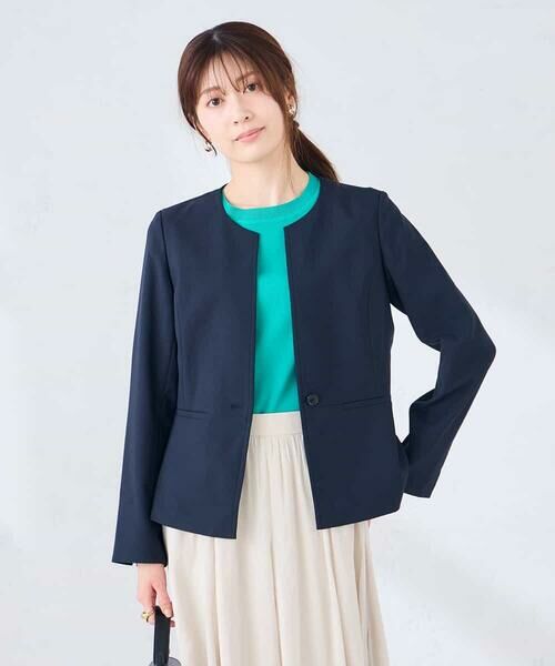 a.v.v / アー・ヴェ・ヴェ ノーカラージャケット | 【接触冷感/イージーケア/UVカット/吸水速乾】サマーストレッチキーネックジャケット（ネイビー）