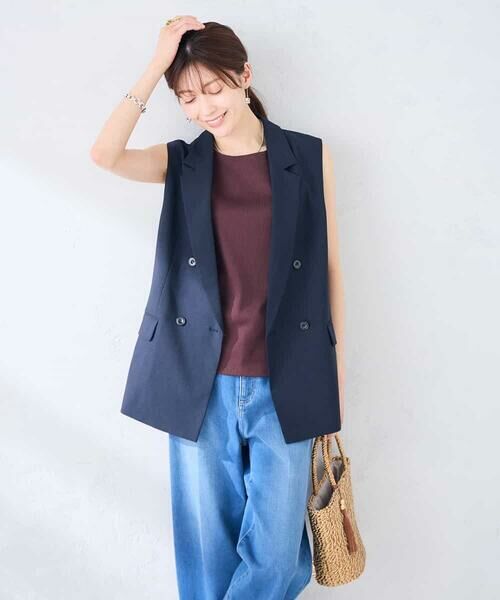 a.v.v / アー・ヴェ・ヴェ セットアップ | 【接触冷感/イージーケア/UVカット/吸水速乾】サマーストレッチダブルジレジャケット（ネイビー）