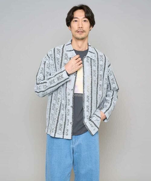 a.v.v / アー・ヴェ・ヴェ シャツ・ブラウス | 【洗濯機で洗える】透かしストライプ ワイドシルエットシャツ（ライトブルー）