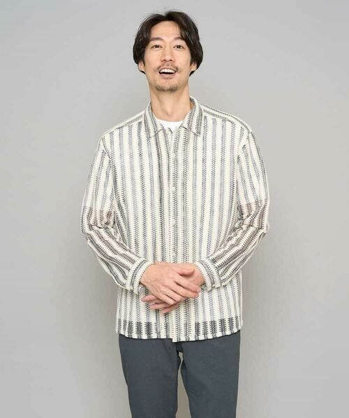 a.v.v / アー・ヴェ・ヴェ シャツ・ブラウス | 春のお洒落羽織【洗濯機で洗える】レースストライプワイドシルエットシャツ（アイボリー）