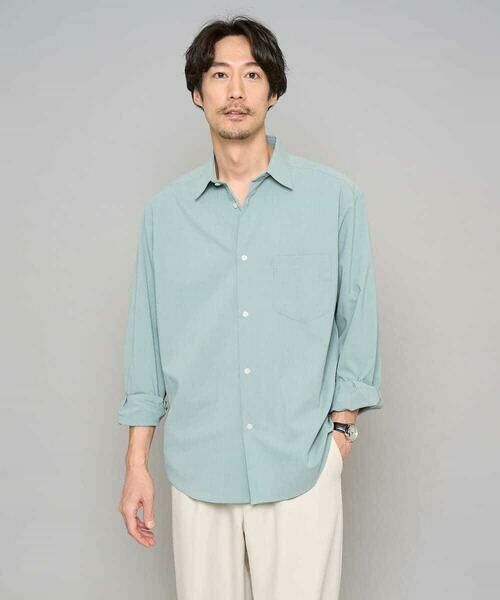 a.v.v / アー・ヴェ・ヴェ シャツ・ブラウス | 【イージーケア/洗濯機で洗える/速乾/毛玉になりにくい/ストレッチ】リライトワイドシルエットシャツ（グリーン）