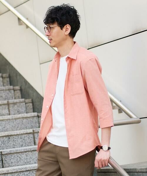 a.v.v / アー・ヴェ・ヴェ シャツ・ブラウス | 【イージーケア/洗濯機で洗える/速乾/接触冷感/ストレッチ】ポリエステルアサシチブソデシャツ（オレンジ）