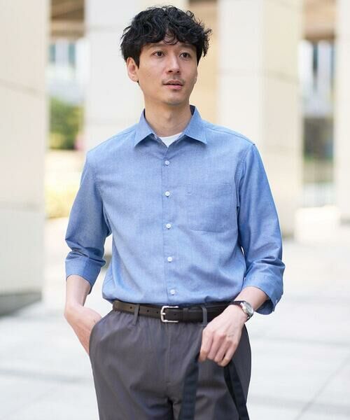 a.v.v / アー・ヴェ・ヴェ シャツ・ブラウス | 【イージーケア/洗濯機で洗える/速乾/接触冷感/ストレッチ】ポリエステルアサシチブソデシャツ（ブルー）