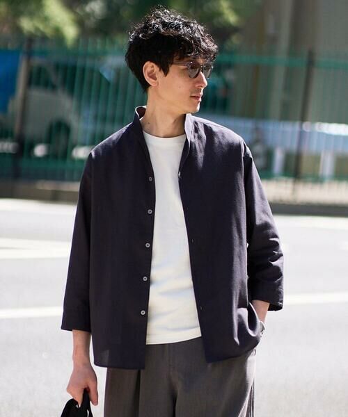 a.v.v / アー・ヴェ・ヴェ シャツ・ブラウス | 【イージーケア/洗濯機で洗える/速乾/接触冷感/ストレッチ】ポリエステルアサハチブソデスタンドカラーシャツ（ダークグレー）