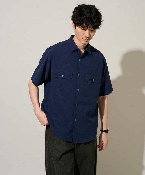 a.v.v / アー・ヴェ・ヴェ シャツ・ブラウス | 【イージーケア/洗濯機で洗える/接触冷感/吸水速乾/UVカット/ストレッチ】リライト　Ｗポケットシャツ（ブルー）