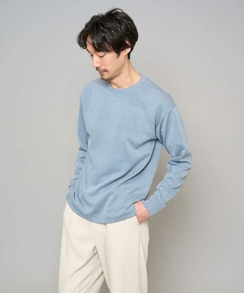 a.v.v / アー・ヴェ・ヴェ カットソー | 【イージーケア/洗濯機で洗える/毛玉になりにくい】タックジャカードクルーネックプルオーバー（ライトブルー）