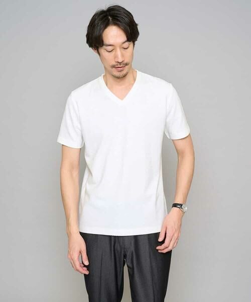 a.v.v / アー・ヴェ・ヴェ カットソー | 【イージーケア/洗濯機で洗える】キカジャカードＶネックスマートＴシャツ（ホワイト）
