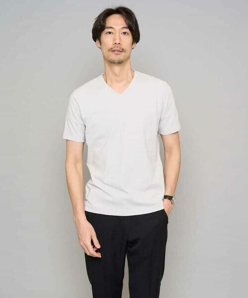 a.v.v / アー・ヴェ・ヴェ カットソー | 【イージーケア/洗濯機で洗える】キカジャカードＶネックスマートＴシャツ（ライトグレー）
