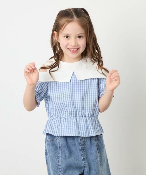 a.v.v / アー・ヴェ・ヴェ シャツ・ブラウス | [120-160]バイカラーチェックレイヤード風ブラウス（ライトブルー）