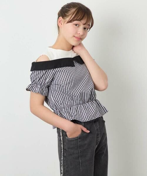 a.v.v / アー・ヴェ・ヴェ シャツ・ブラウス | [120-160]バイカラーチェックレイヤード風ブラウス | 詳細13