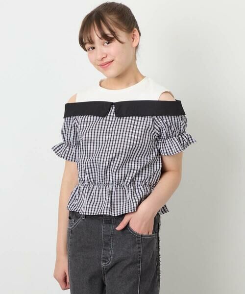 a.v.v / アー・ヴェ・ヴェ シャツ・ブラウス | [120-160]バイカラーチェックレイヤード風ブラウス（ブラック）