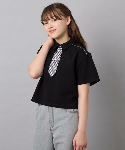 a.v.v / アー・ヴェ・ヴェ カットソー | [130-160]ネクタイ付きクロップドトップス（ブラック）