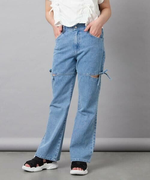 a.v.v / アー・ヴェ・ヴェ チノ・ワークパンツ | [130-160]スリットリボンフレアデニム | 詳細1
