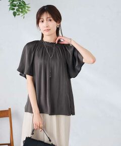 a.v.v / アー・ヴェ・ヴェ シャツ・ブラウス | エアリーサテンシャーリングネックブラウス