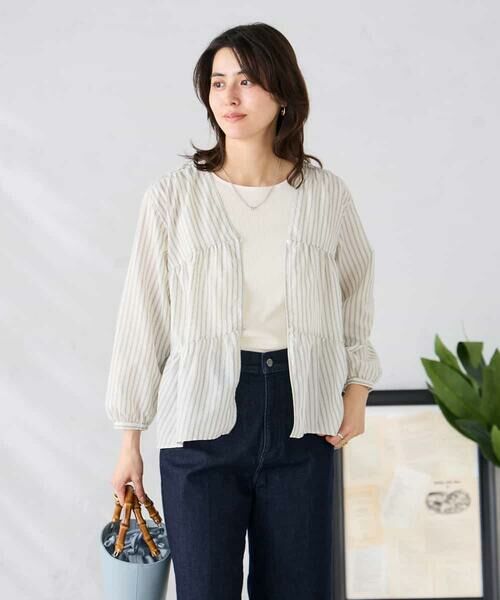 a.v.v / アー・ヴェ・ヴェ シャツ・ブラウス | ストライプ柄ティアードシアーブラウス | 詳細6