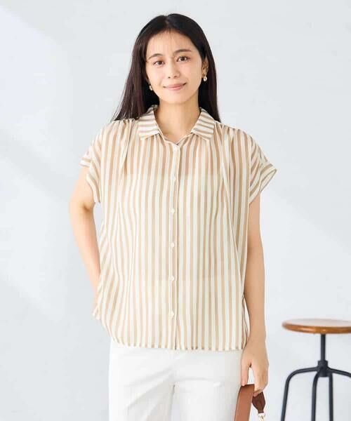 a.v.v / アー・ヴェ・ヴェ シャツ・ブラウス | ストライプシアーシャツ（ベージュ）