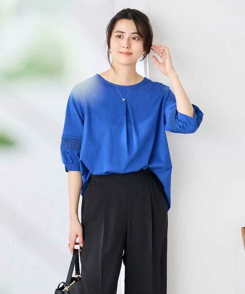 a.v.v / アー・ヴェ・ヴェ カットソー | 袖口レースチュニックカットソー（ブルー）