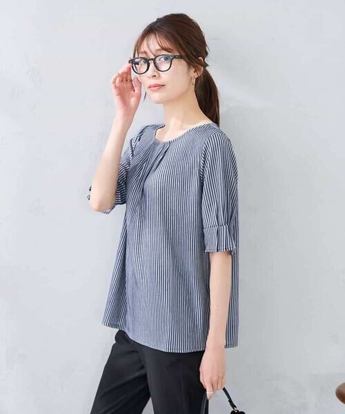 a.v.v / アー・ヴェ・ヴェ カットソー | タックパフスリーブトップス（ネイビー）