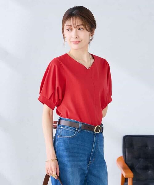a.v.v / アー・ヴェ・ヴェ カットソー | Vネックゆったりスリーブカットソー（レッド）