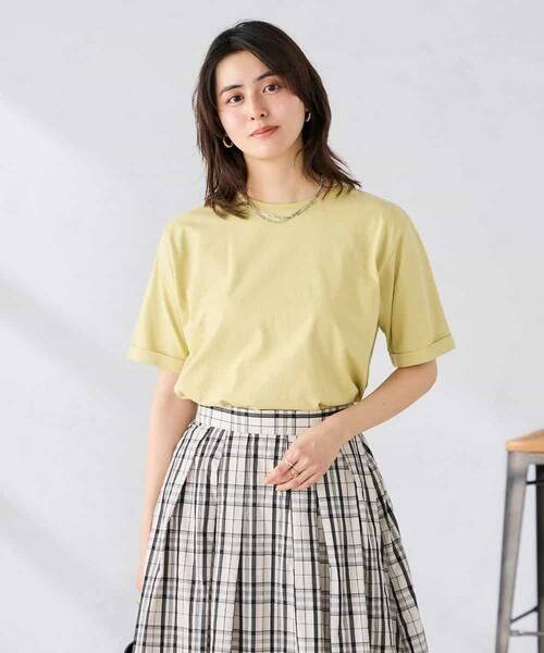 a.v.v / アー・ヴェ・ヴェ カットソー | 【接触冷感/UVカット/コットン100%/WEB限定】ロールアップハーフスリーブTシャツ（ライトイエロー）
