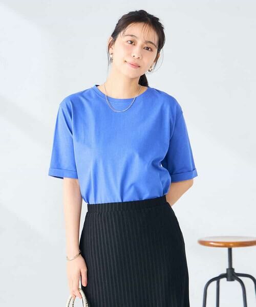 a.v.v / アー・ヴェ・ヴェ カットソー | 【接触冷感/UVカット/コットン100%/WEB限定】ロールアップハーフスリーブTシャツ（ブルー）