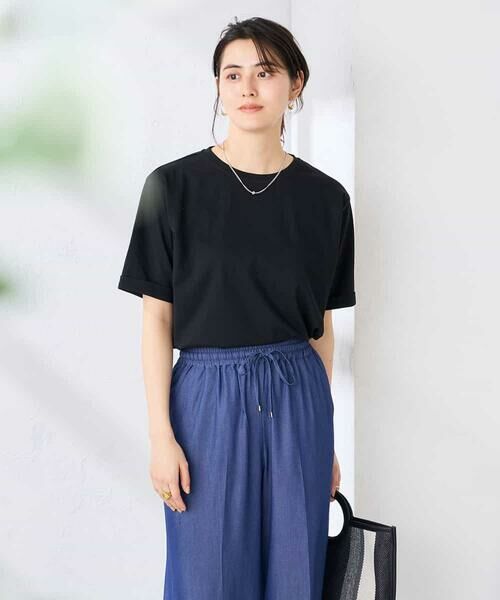 a.v.v / アー・ヴェ・ヴェ カットソー | 【接触冷感/UVカット/コットン100%/WEB限定】ロールアップハーフスリーブTシャツ（ブラック）