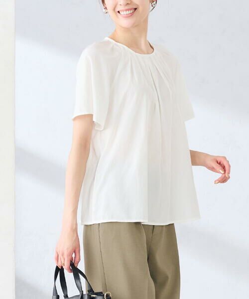 a.v.v / アー・ヴェ・ヴェ シャツ・ブラウス | 【洗える】ドビードットフレアスリーブブラウス（ホワイト）