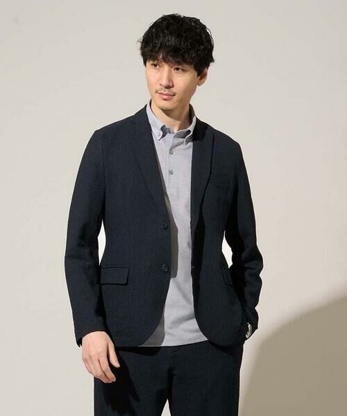 a.v.v / アー・ヴェ・ヴェ セットアップ | 【イージーケア/洗濯機で洗える/吸水速乾/毛玉になりにくい】シアサッカースマートジャケット（ネイビー）