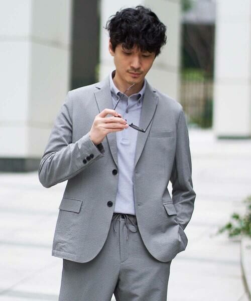 a.v.v / アー・ヴェ・ヴェ セットアップ | 【イージーケア/洗濯機で洗える/吸水速乾/毛玉になりにくい】シアサッカースマートジャケット（グレー）