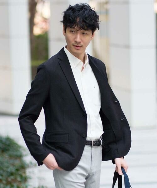 a.v.v / アー・ヴェ・ヴェ セットアップ | 【イージーケア/洗濯機で洗える/吸水速乾/毛玉になりにくい】シアサッカースマートジャケット（ブラック）