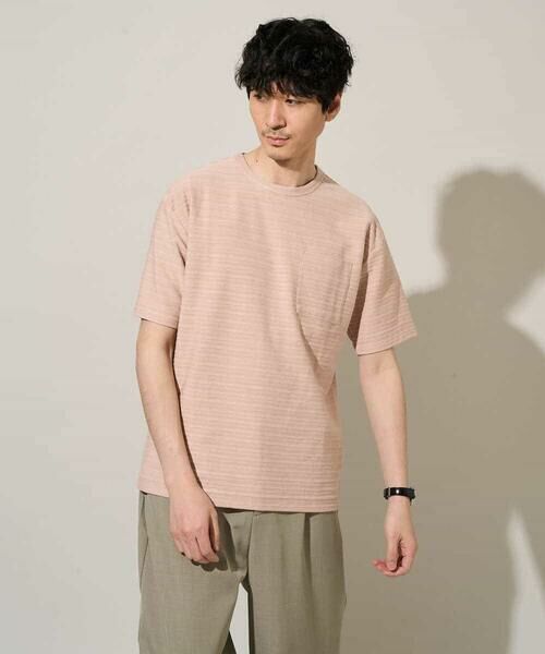 a.v.v / アー・ヴェ・ヴェ カットソー | 【イージーケア/洗濯機で洗える】タックメランジセミワイドシルエットクルーネックカットソー（ピンク）