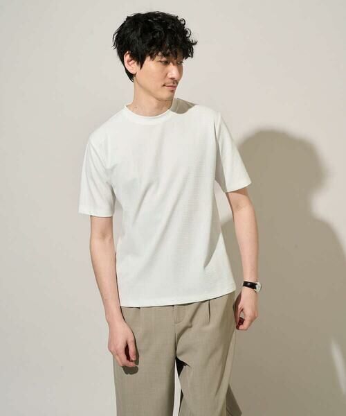 a.v.v / アー・ヴェ・ヴェ カットソー | 【イージーケア/洗濯機で洗える/接触冷感/毛玉になりにくい】ワイドハニカムジャカードクルーネックスマートＴシャツ（ホワイト）