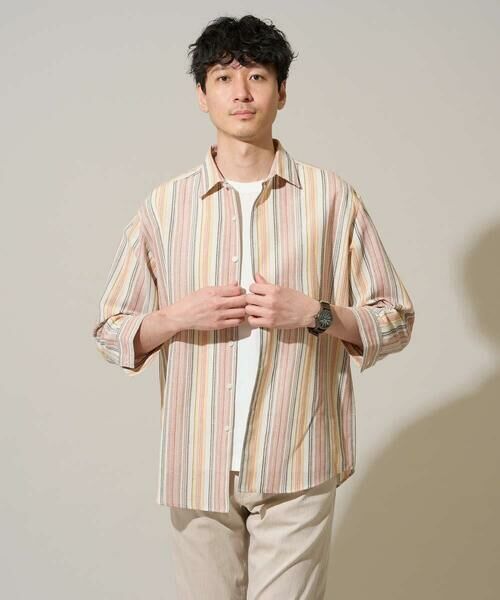 a.v.v / アー・ヴェ・ヴェ シャツ・ブラウス | 【洗濯機で洗える】カラーストライプシチブソデシャツ（オレンジ）