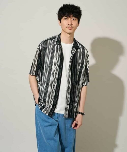 a.v.v / アー・ヴェ・ヴェ シャツ・ブラウス | 【洗濯機で洗える】ワイドストライプゴブソデオープンカラーシャツ（グリーン）