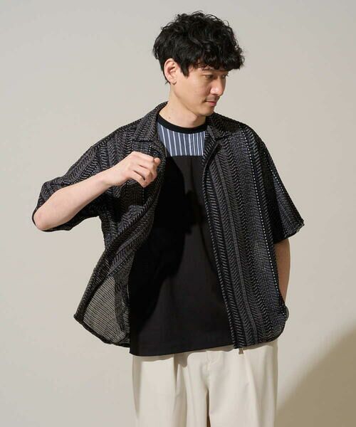 a.v.v / アー・ヴェ・ヴェ シャツ・ブラウス | 【洗濯機で洗える】ワイドストライプゴブソデオープンカラーシャツ（ダークグレー）