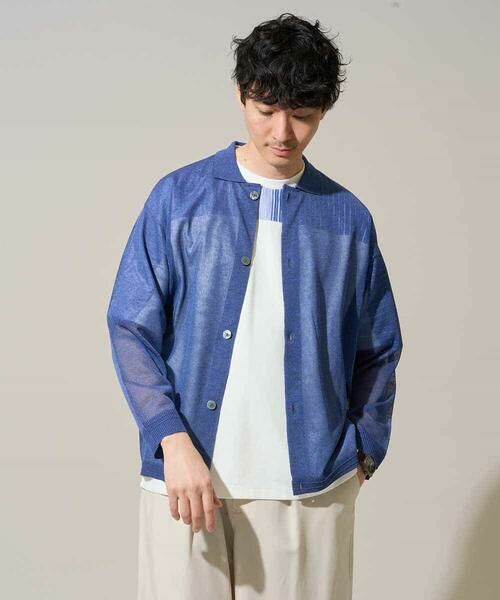 a.v.v / アー・ヴェ・ヴェ カーディガン・ボレロ | 【洗濯機で洗える】シアーニットカーディガン（ブルー）