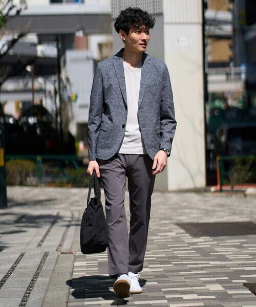 a.v.v / アー・ヴェ・ヴェ セットアップ | 【イージーケア/洗濯機で洗える/速乾/毛玉になりにくい/ストレッチ】サッカーハニカムプリントスマートジャケット | 詳細1