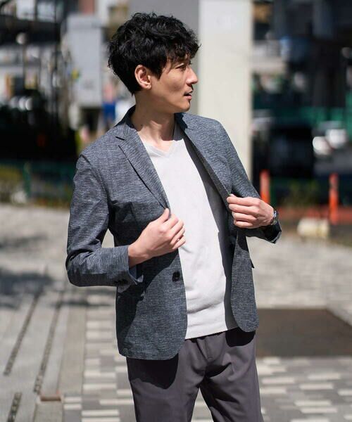 a.v.v / アー・ヴェ・ヴェ セットアップ | 【イージーケア/洗濯機で洗える/速乾/毛玉になりにくい/ストレッチ】サッカーハニカムプリントスマートジャケット | 詳細6