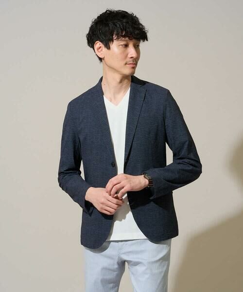 a.v.v / アー・ヴェ・ヴェ セットアップ | 【イージーケア/洗濯機で洗える/速乾/毛玉になりにくい/ストレッチ】サッカーハニカムプリントスマートジャケット（ネイビー）