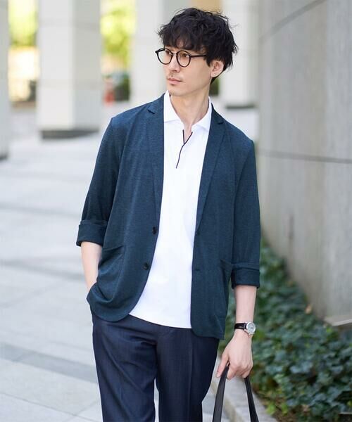 a.v.v / アー・ヴェ・ヴェ セットアップ | 【イージーケア/接触冷感】ブライト天竺シェイプジャケット【吸水速乾/UVカット】（ネイビー）