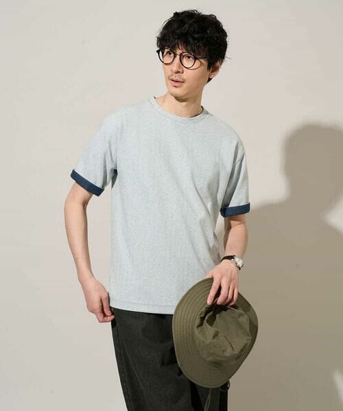 a.v.v / アー・ヴェ・ヴェ カットソー | 【イージーケア/洗濯機で洗える/接触冷感】ヘリンボーンストレッチダブルフェイスカットソー（ネイビー）