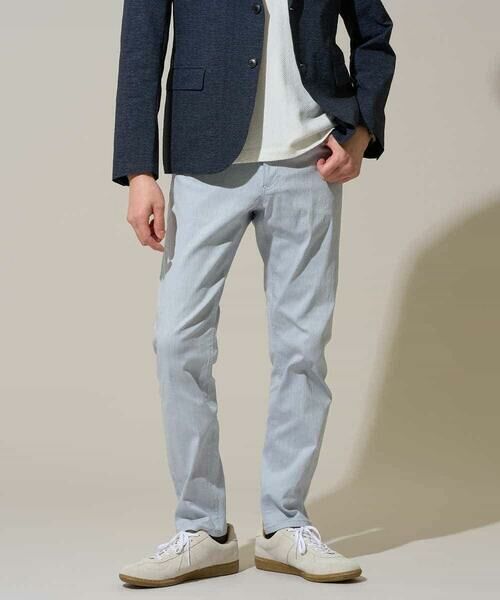 a.v.v / アー・ヴェ・ヴェ チノ・ワークパンツ | 【イージーケア/洗濯機で洗える/接触冷感/ストレッチ/シワになりにくい/毛玉になりにくい】ヘリンボーンストレッチ5ポケットパンツ(ブルー)