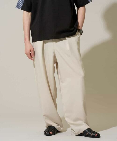 a.v.v / アー・ヴェ・ヴェ その他パンツ | 【イージーケア/洗濯機で洗える/シワになりにくい/接触冷感/ストレッチ】オックスストレッチオーバーパンツ（アイボリー）