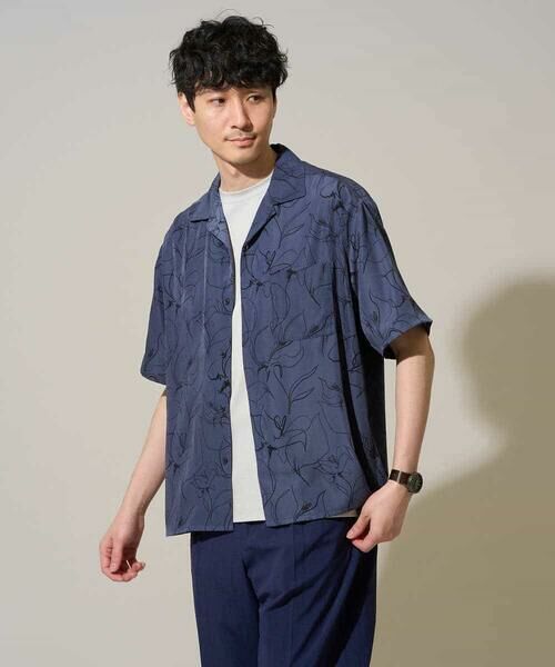 a.v.v / アー・ヴェ・ヴェ シャツ・ブラウス | 【イージーケア/洗濯機で洗える/速乾/接触冷感/毛玉になりにくい】センガプリントゴブソテオープンカラーシャツ（ブルー）