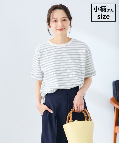 a.v.v / アー・ヴェ・ヴェ カットソー | 【低身長サイズ】ロールアップハーフスリーブTシャツ【接触冷感/UVカット/コットン100%】(ボーダー)