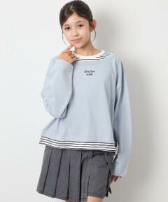 a.v.v / アー・ヴェ・ヴェ カットソー | [140-160]ボーダーレイヤード風ロングTシャツ